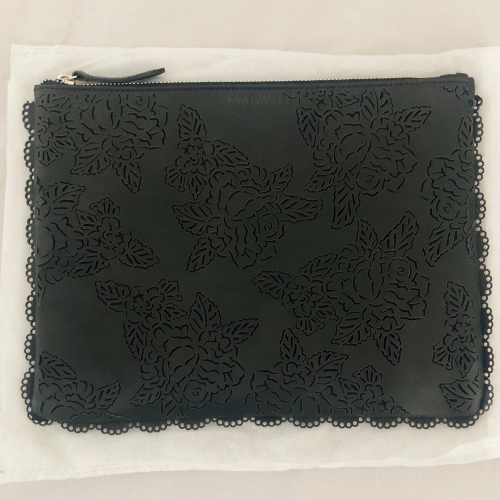 Black Leather Floral Clutch